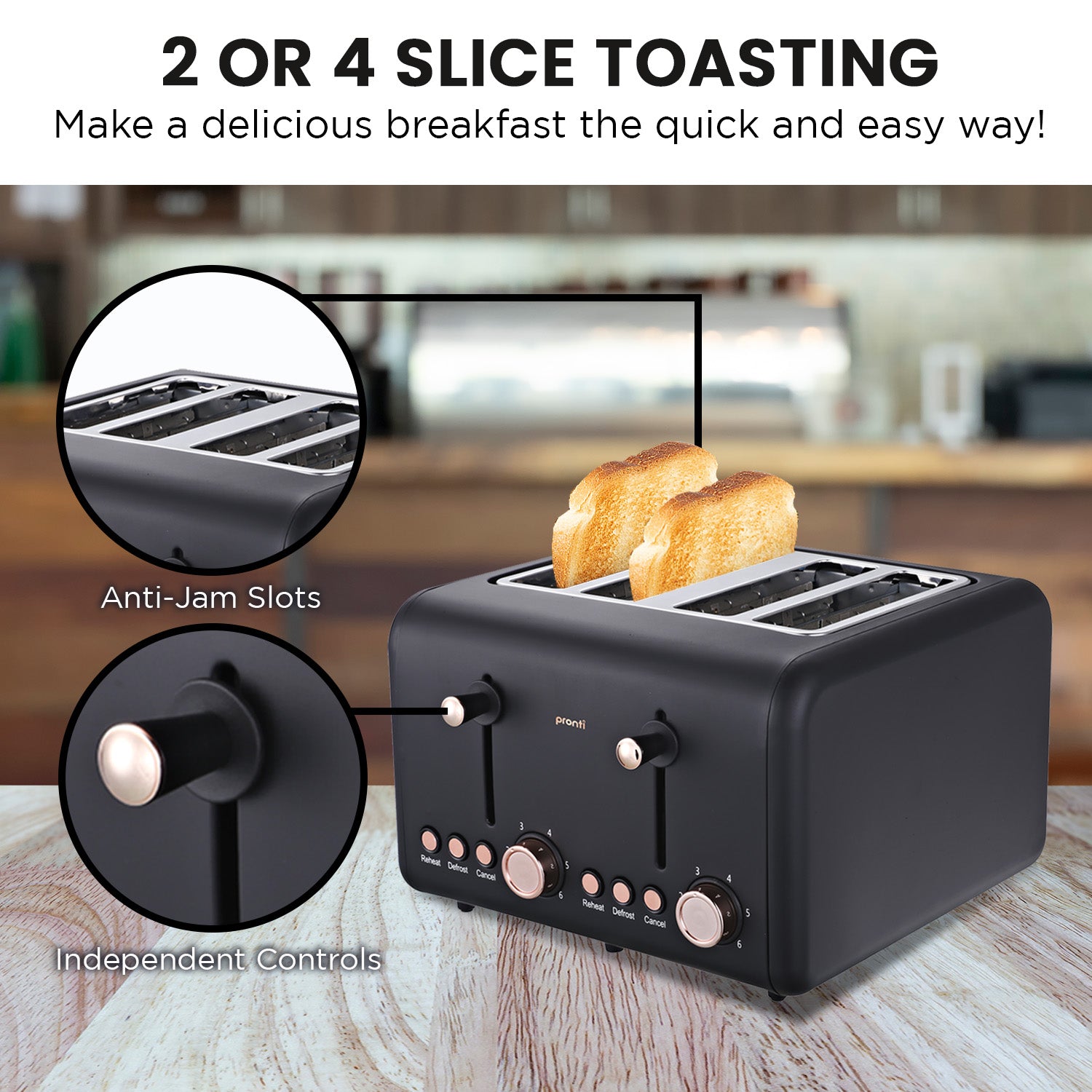 Pronti Rose Trim Collection Toaster & Kettle Bundle - Black - SuperSaverAU - view 7