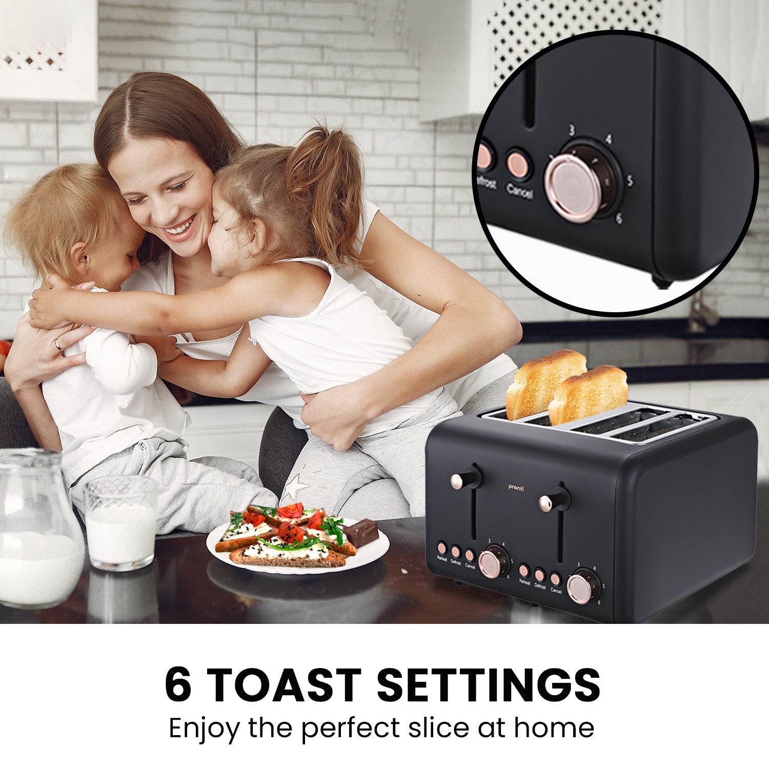 Pronti Rose Trim Collection Toaster & Kettle Bundle - Black - SuperSaverAU - view 11