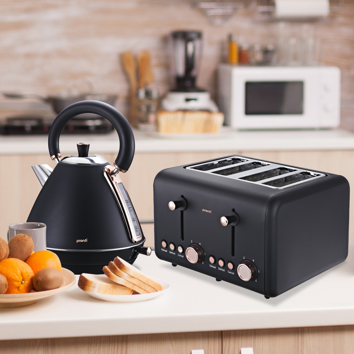 Pronti Rose Trim Collection Toaster & Kettle Bundle - Black - SuperSaverAU - view 12
