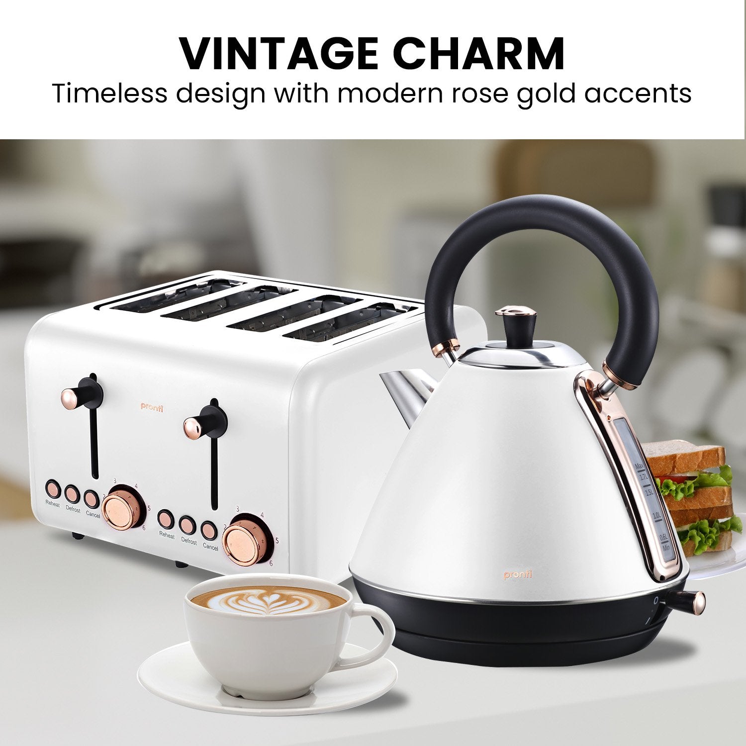 Pronti Rose Trim Collection Toaster & Kettle Bundle - White - SuperSaverAU - view 5