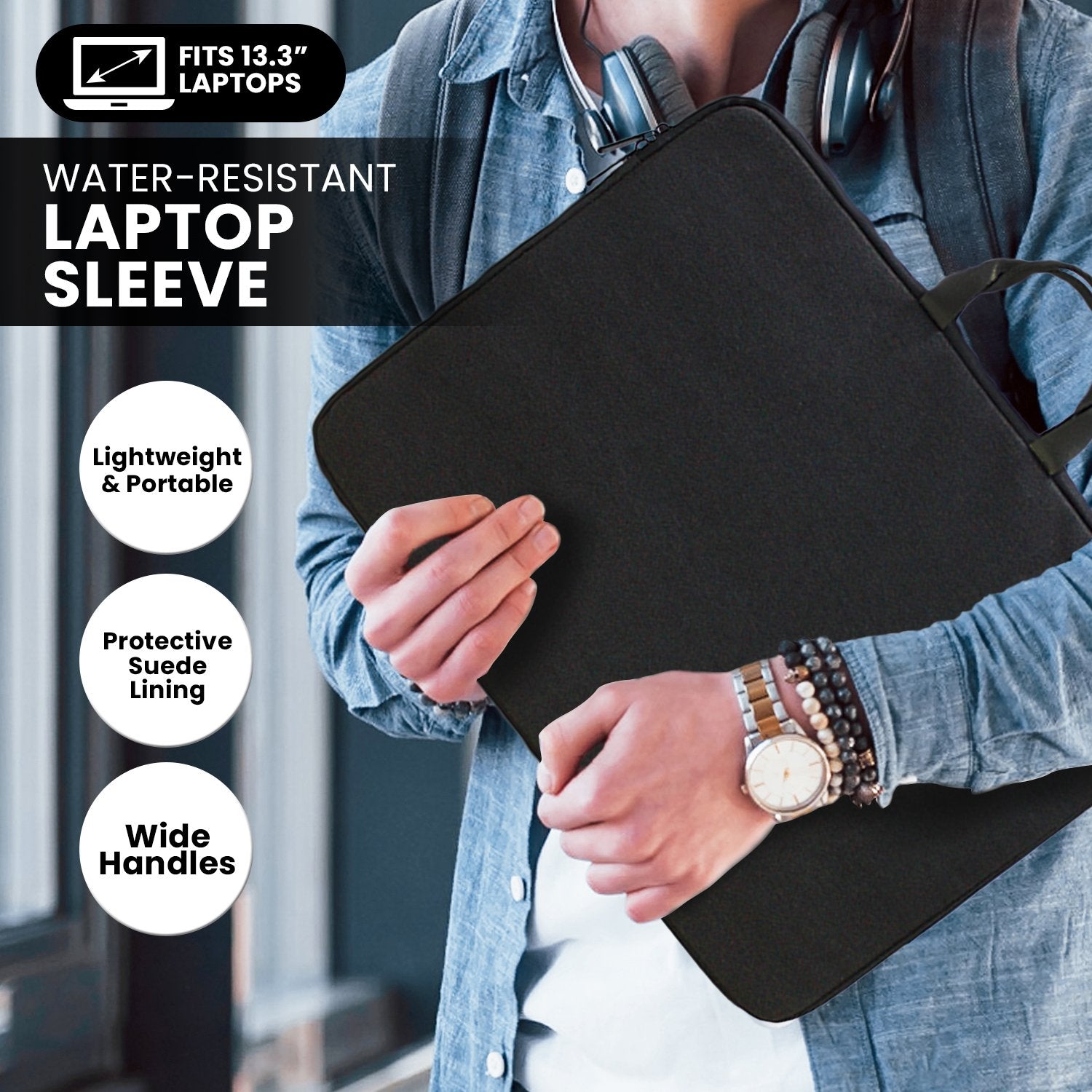 Klika Water-Resistant Laptop Sleeve Bag for 13.3” Laptops, Black, Lightweight - SuperSaverAU - view 7