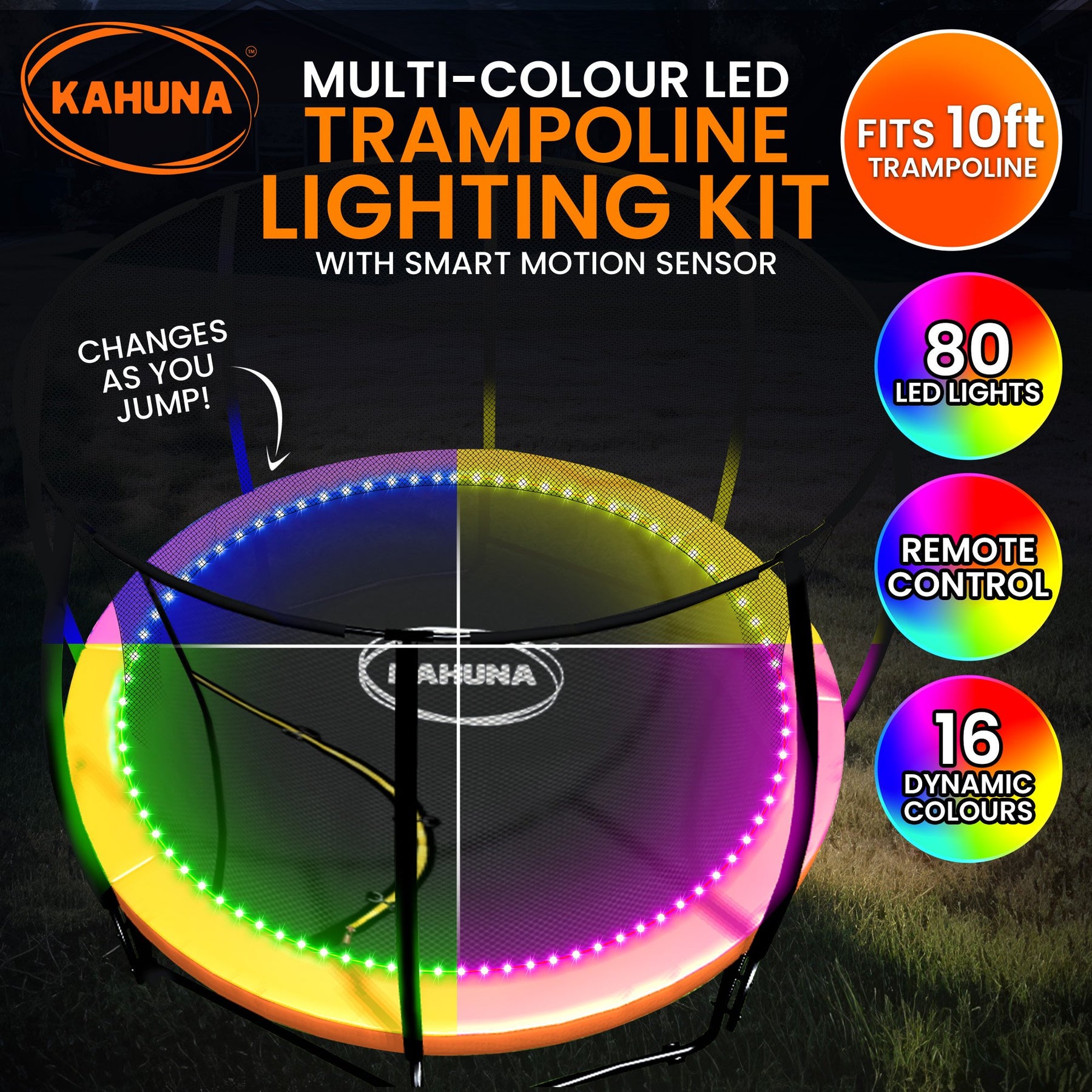 Kahuna LED Kit Suits 10ft Trampolines Multi-Colour Smart Motion Sensor Lighting with 16 colours - SuperSaverAU - view 2