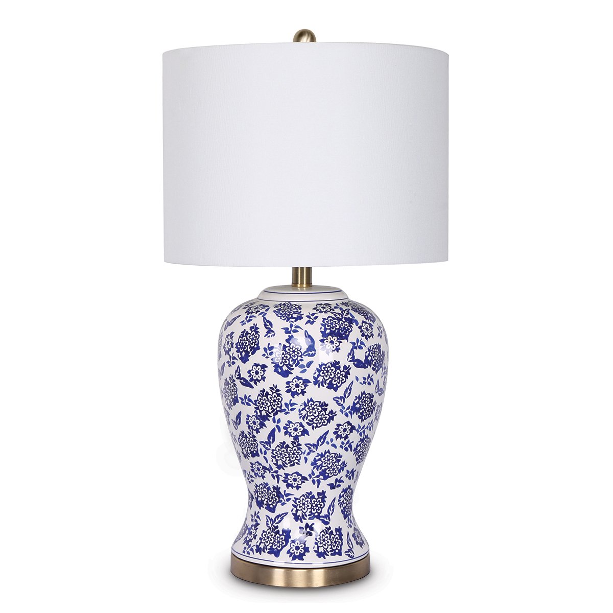 Sarantino Ceramic Floral Table Lamp - Cotton Drum Shade