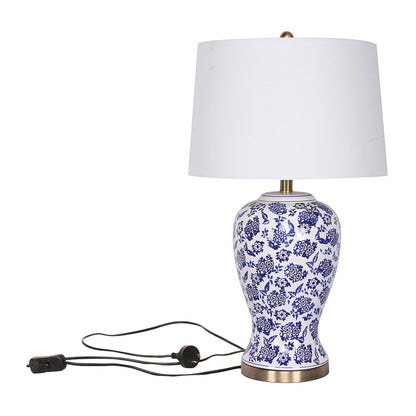 Sarantino Ceramic Floral Table Lamp - Cotton Drum Shade