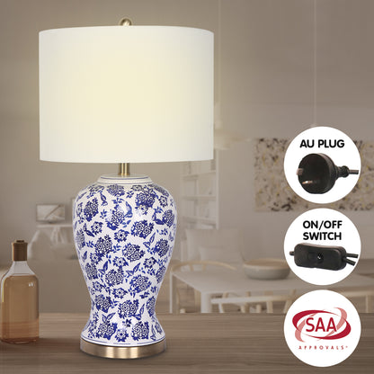 Sarantino Ceramic Floral Table Lamp - Cotton Drum Shade