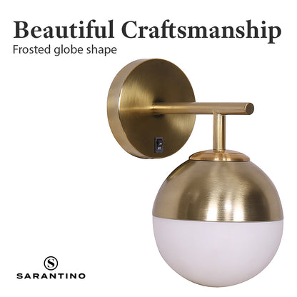 Sarantino Wall Lamp 20.5x26cm Gold Metal Base White Glass Shade Frosted Globe