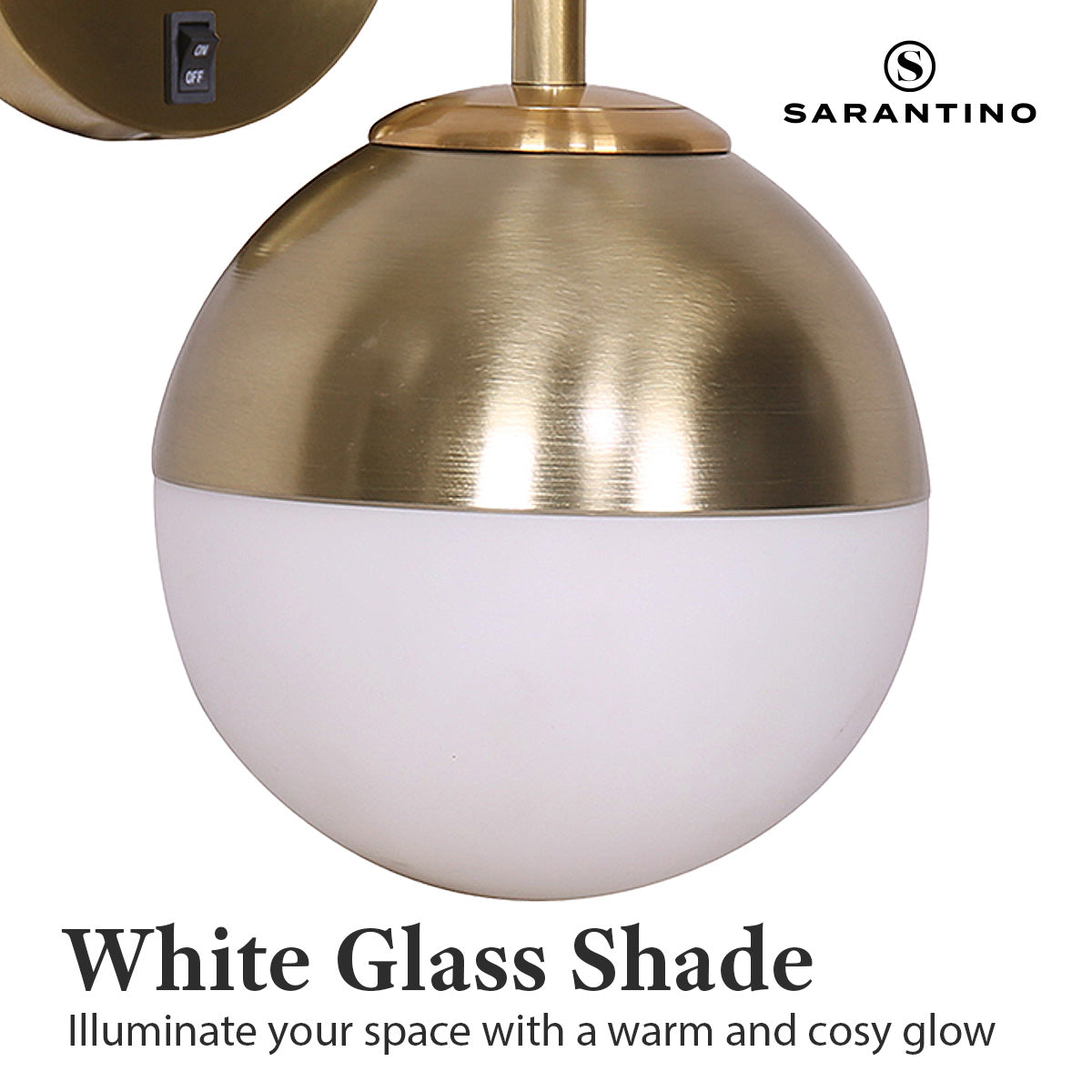 Sarantino Wall Lamp 20.5x26cm Gold Metal Base White Glass Shade Frosted Globe