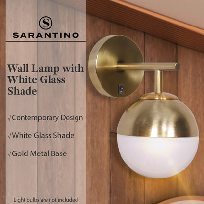 Sarantino Wall Lamp 20.5x26cm Gold Metal Base White Glass Shade Frosted Globe