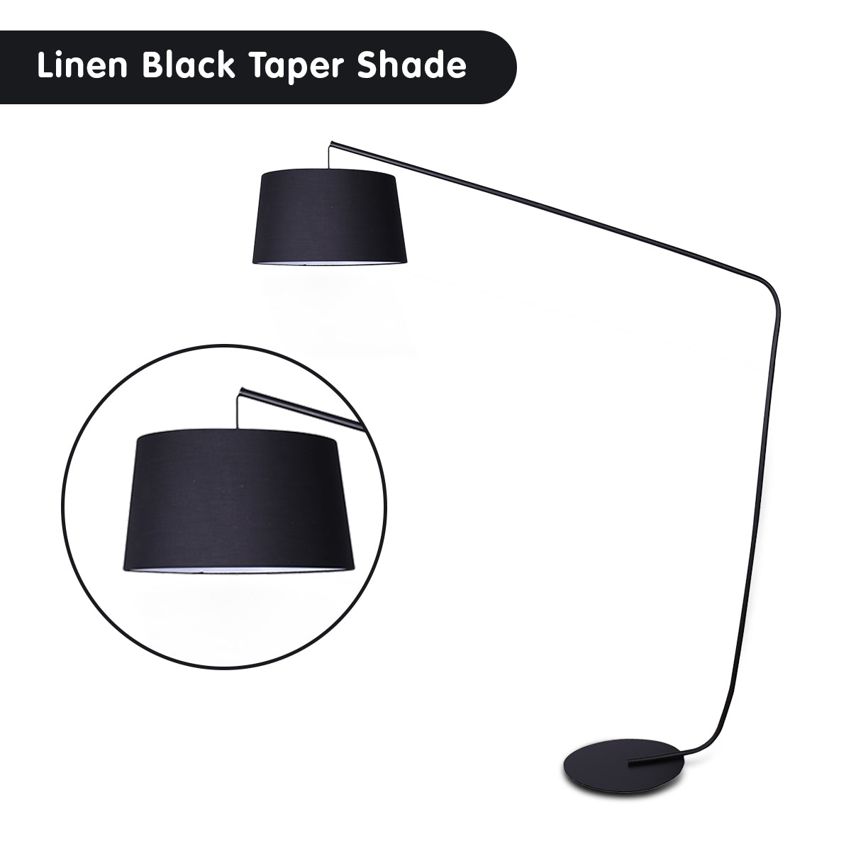 Sarantino Arc Floor Lamp 47x160x200cm Black Finish with Linen Taper Shade - SuperSaverAU - view 2