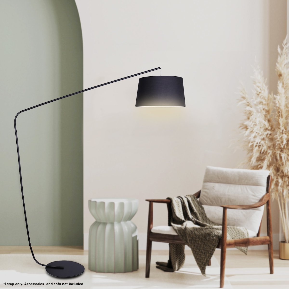 Sarantino Arc Floor Lamp 47x160x200cm Black Finish with Linen Taper Shade - SuperSaverAU - view 3