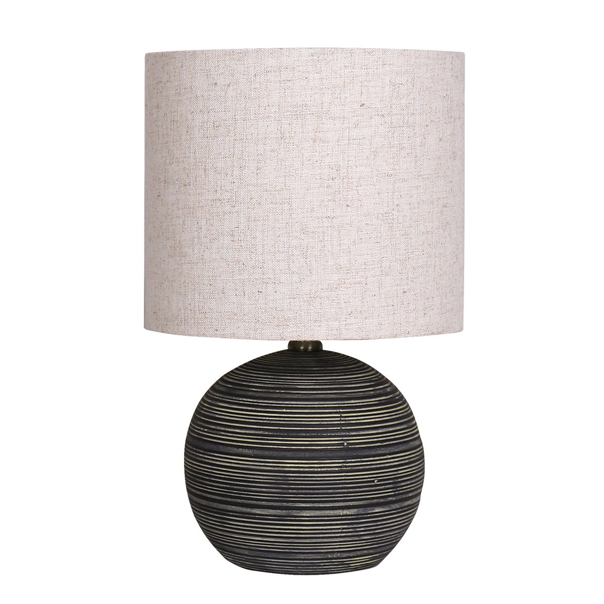 Sarantino Ceramic Table Lamp, Globe Base, Striped Pattern, Antique Black, Beige Shade - SuperSaverAU - view 1