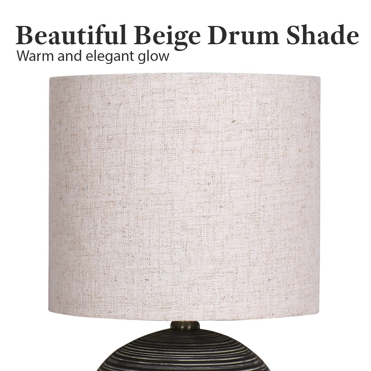 Sarantino Ceramic Table Lamp, Globe Base, Striped Pattern, Antique Black, Beige Shade - SuperSaverAU - view 3