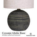 Sarantino Ceramic Table Lamp, Globe Base, Striped Pattern, Antique Black, Beige Shade - SuperSaverAU - view 4