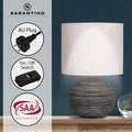 Sarantino Ceramic Table Lamp, Globe Base, Striped Pattern, Antique Black, Beige Shade - SuperSaverAU - view 5