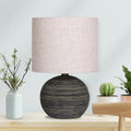 Sarantino Ceramic Table Lamp, Globe Base, Striped Pattern, Antique Black, Beige Shade - SuperSaverAU - view 6