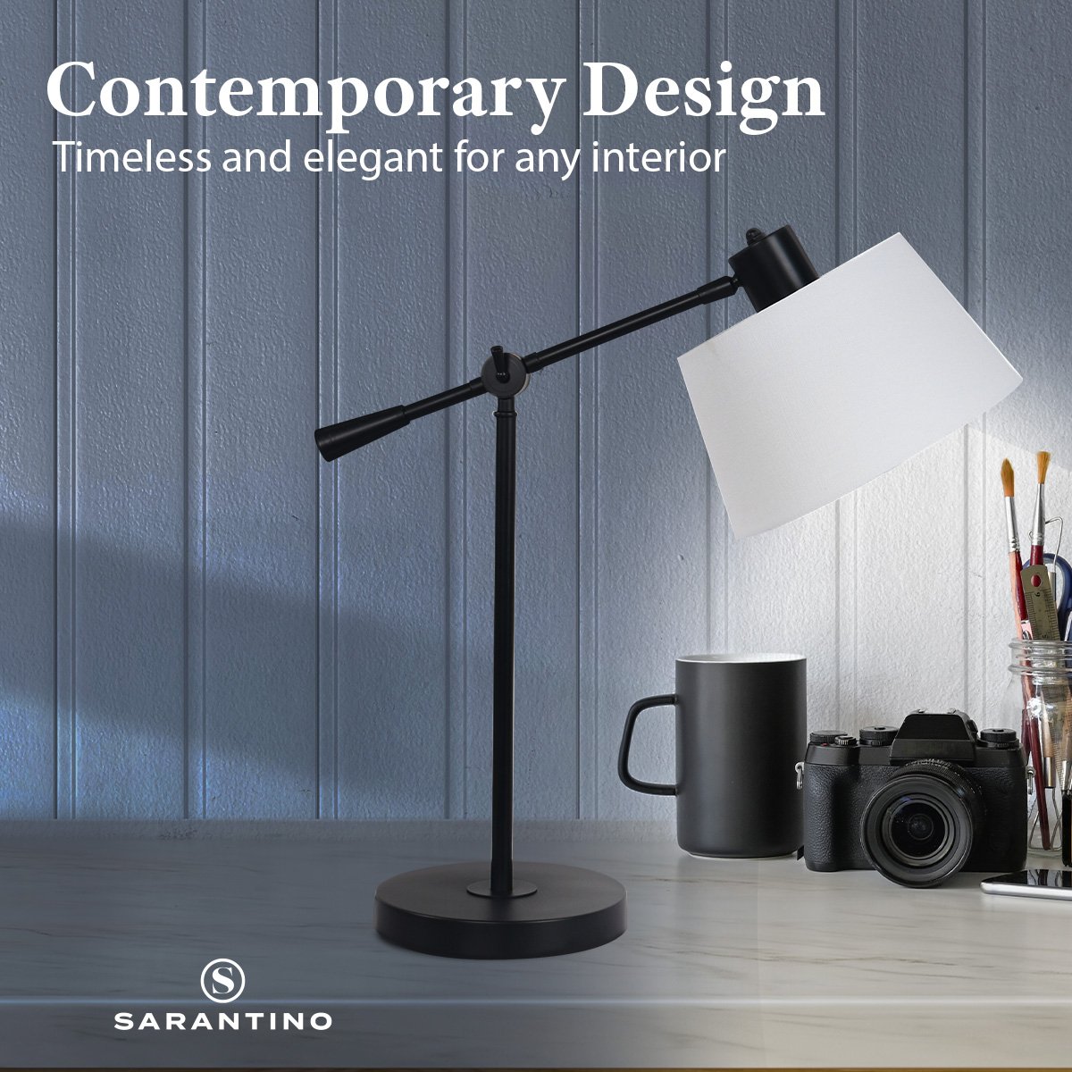Sarantino Adjustable Metal Table Lamp, Black, 15-Degree Swing, Rust-Resistant - SuperSaverAU - view 5
