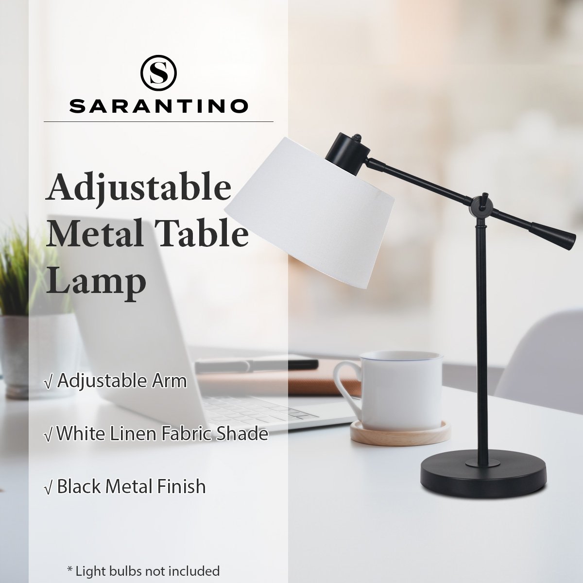 Sarantino Adjustable Metal Table Lamp, Black, 15-Degree Swing, Rust-Resistant - SuperSaverAU - view 10