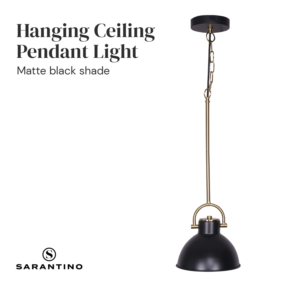 Sarantino Matte Black and Gold Pendant Light, Adjustable 60-140cm, 20x75cm - SuperSaverAU - view 7