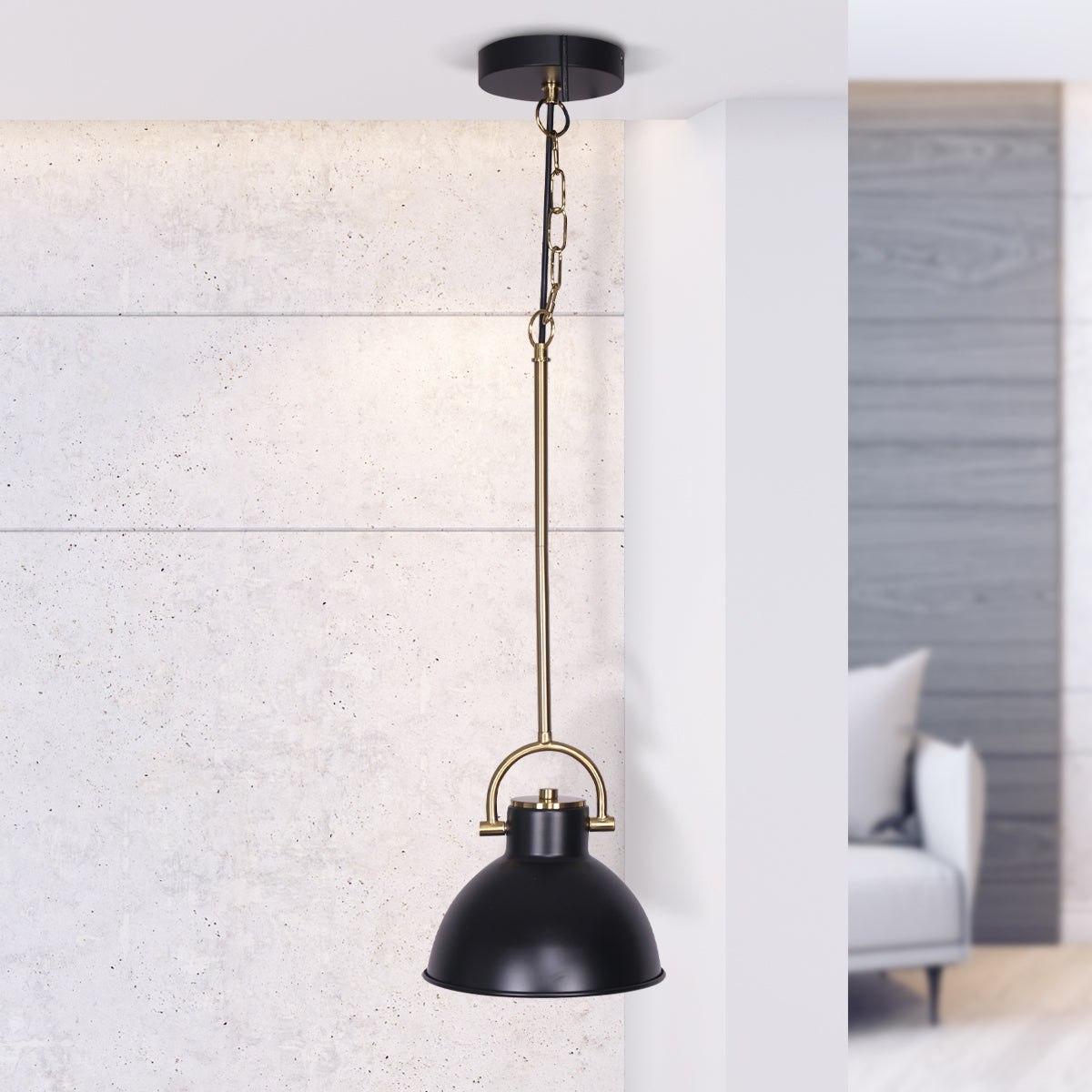Sarantino Matte Black and Gold Pendant Light, Adjustable 60-140cm, 20x75cm - SuperSaverAU - view 8