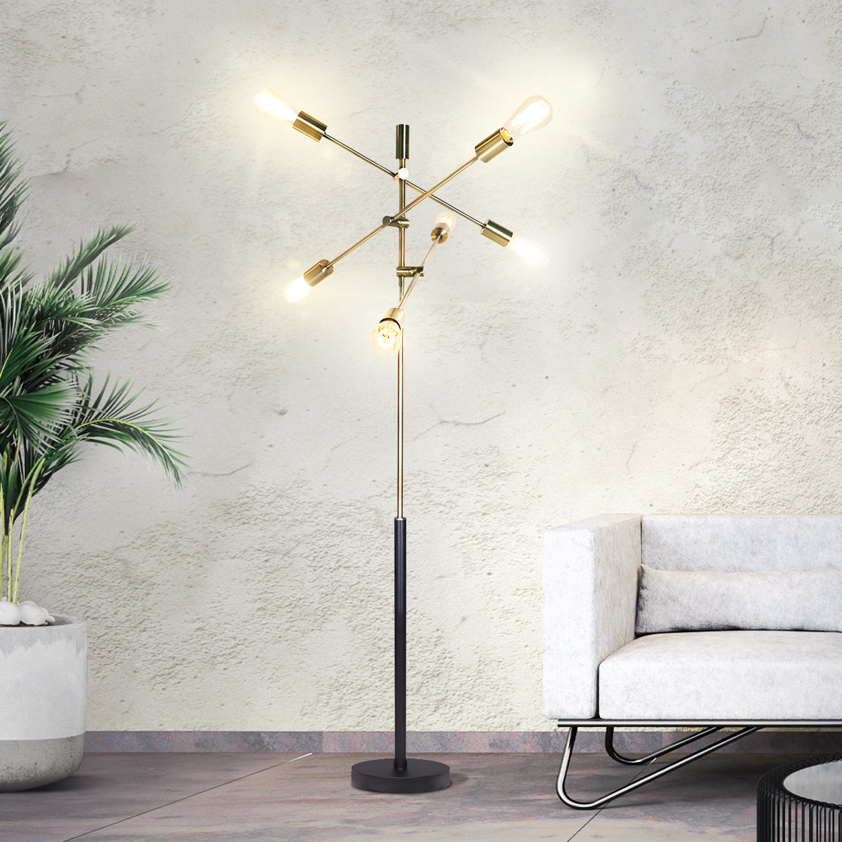 Premium Sarantino 6-Light Metal Sputnik Floor Lamp - Antique Brass