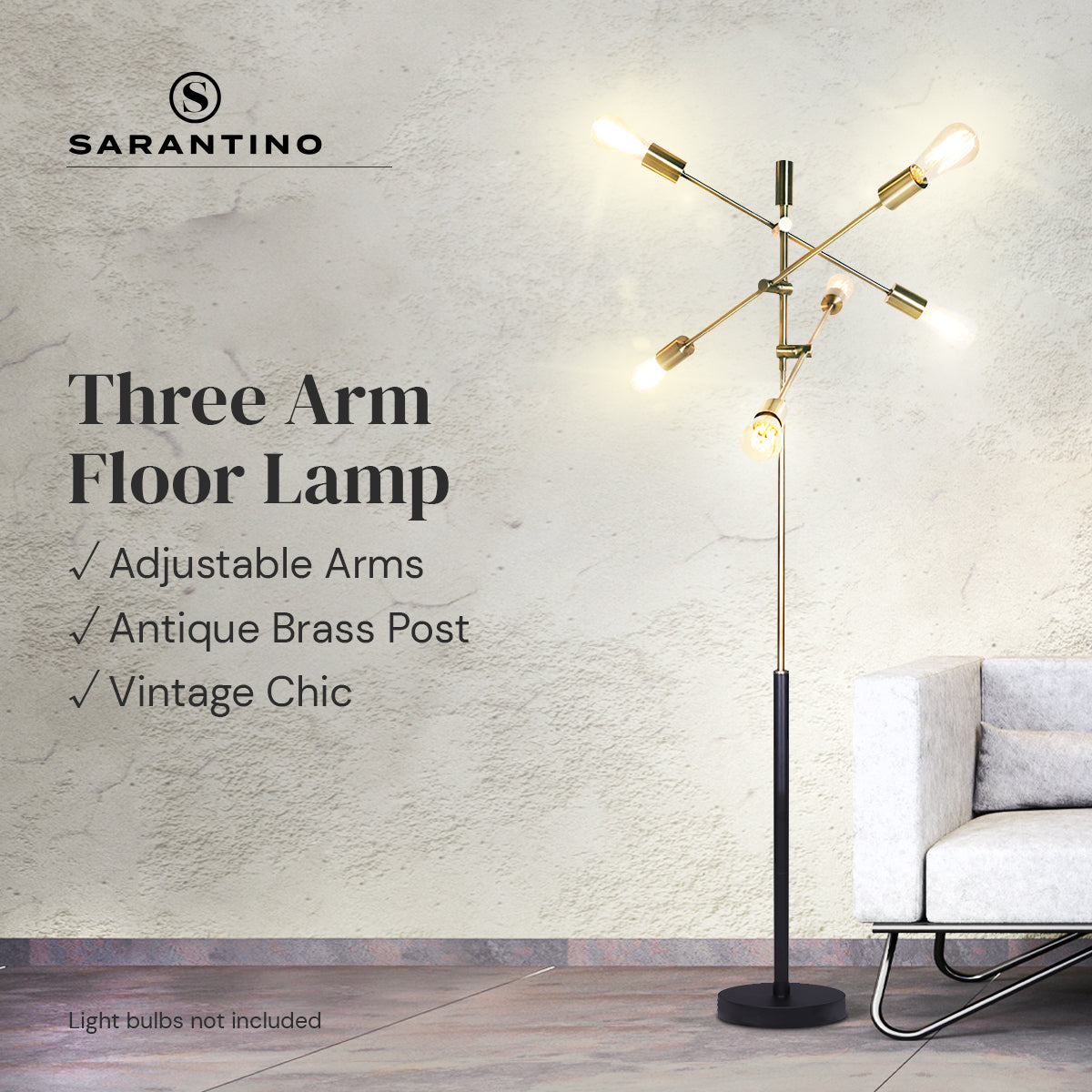 Premium Sarantino 6-Light Metal Sputnik Floor Lamp - Antique Brass