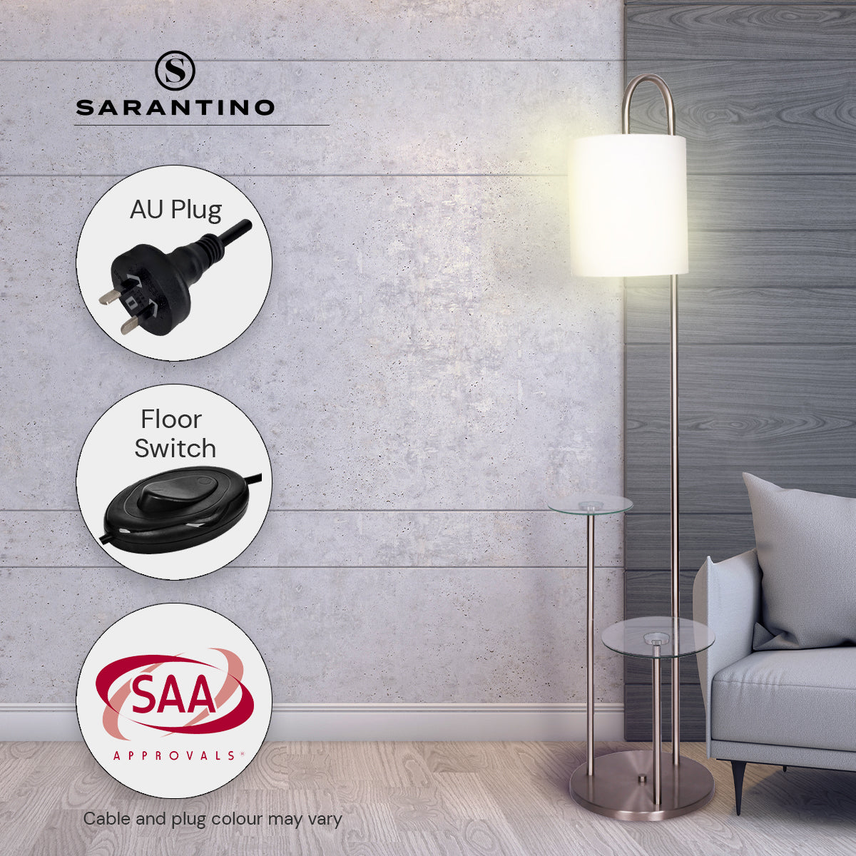 Sarantino Floor Lamp with Glass Shelves, 44 x 35 x 167.5cm, Space-Saving Design - SuperSaverAU - view 5