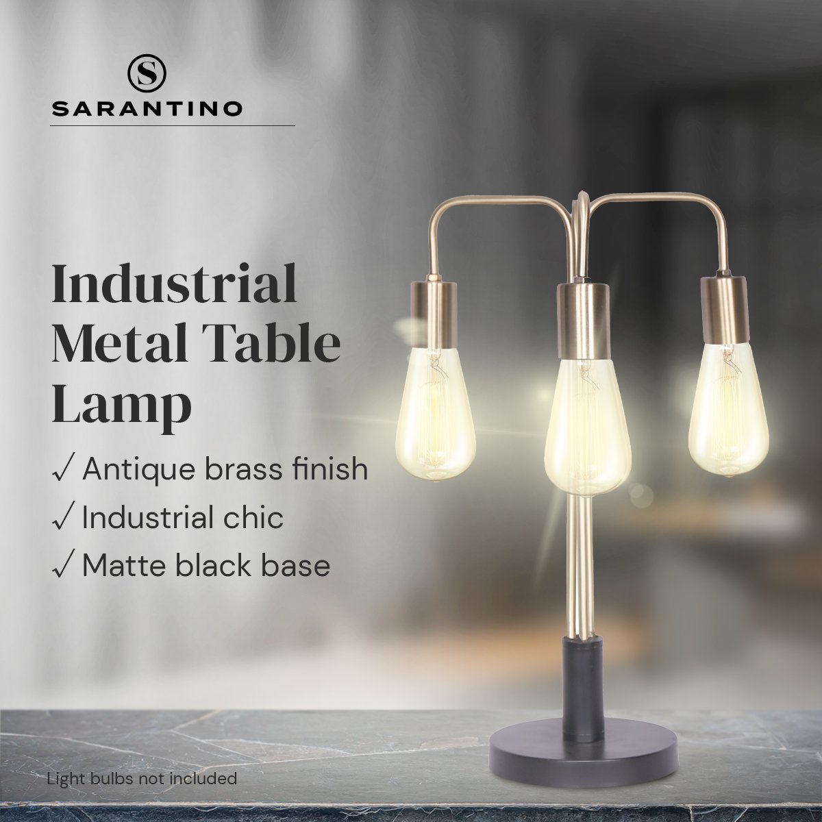 Sarantino Industrial Table Lamp 49cm with 3 Exposed Bulbs & Rotary Switch - SuperSaverAU - view 5