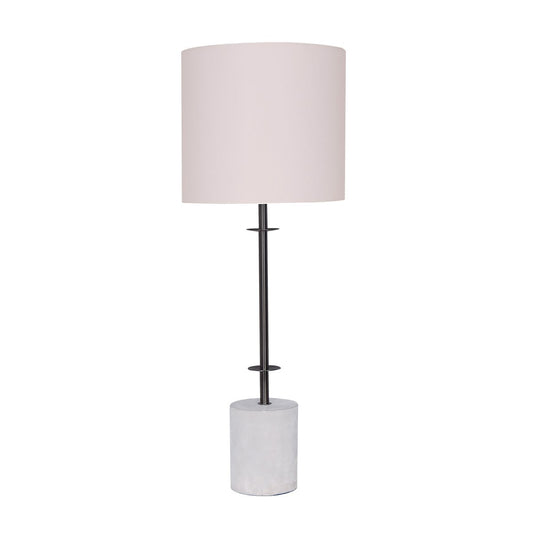 Sarantino Concrete & Metal Table Lamp with Ghost-White Linen Drum Shade