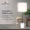Sarantino Concrete & Metal Table Lamp, 23 x 76cm, White Linen Shade, Stylish Design - SuperSaverAU - view 2