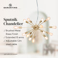 Sarantino 15-Light Sputnik Chandelier, Brass Finish, 70x70x120cm, Adjustable - SuperSaverAU - view 1