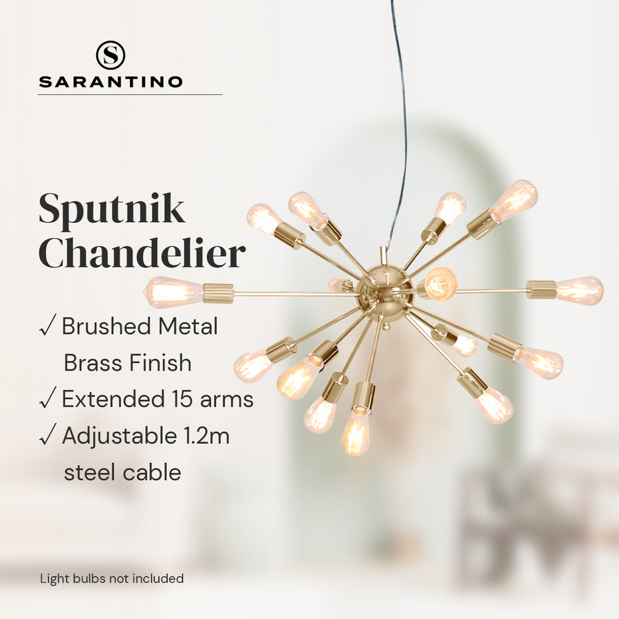 Sarantino 15-Light Sputnik Chandelier, Brass Finish, 70x70x120cm, Adjustable - SuperSaverAU - view 1