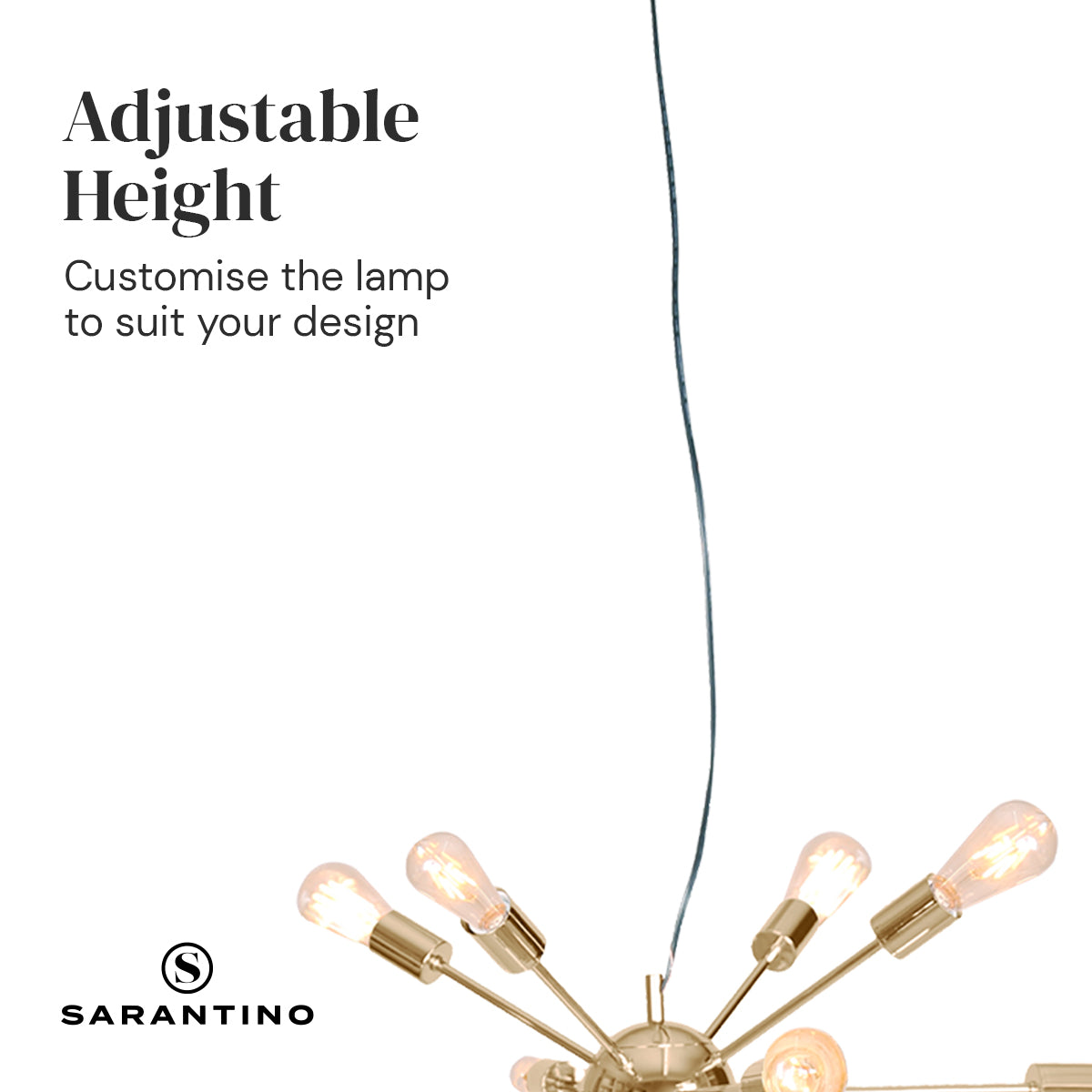 Sarantino 15-Light Sputnik Chandelier, Brass Finish, 70x70x120cm, Adjustable - SuperSaverAU - view 2