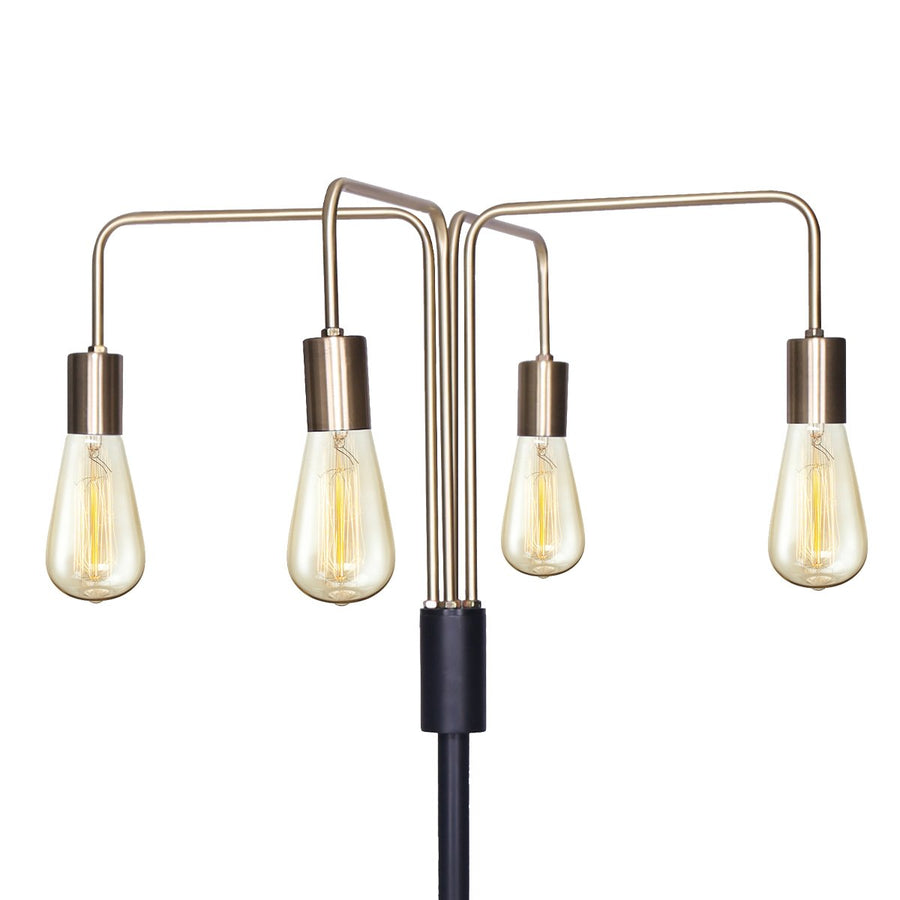 Sarantino 160cm Modern Exposed Bulb 4-Arm Industrial Floor Lamp, Antique Brass - SuperSaverAU - view 1