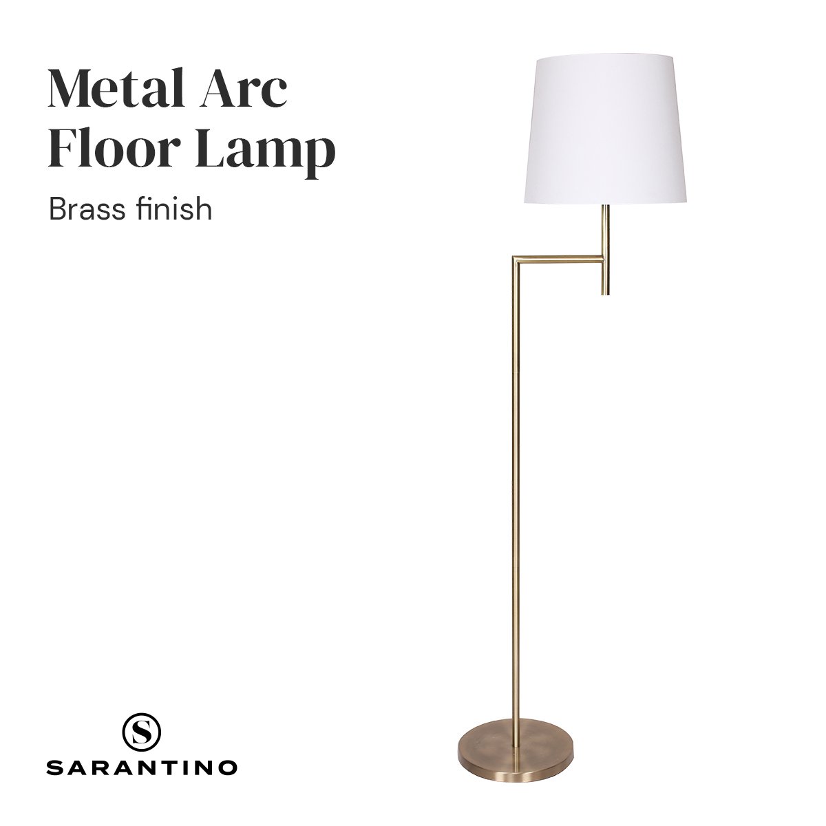 Sarantino Metal Floor Lamp, Antique Brass Finish, 36 x 36 x 163cm, Cream Shade - SuperSaverAU - view 3