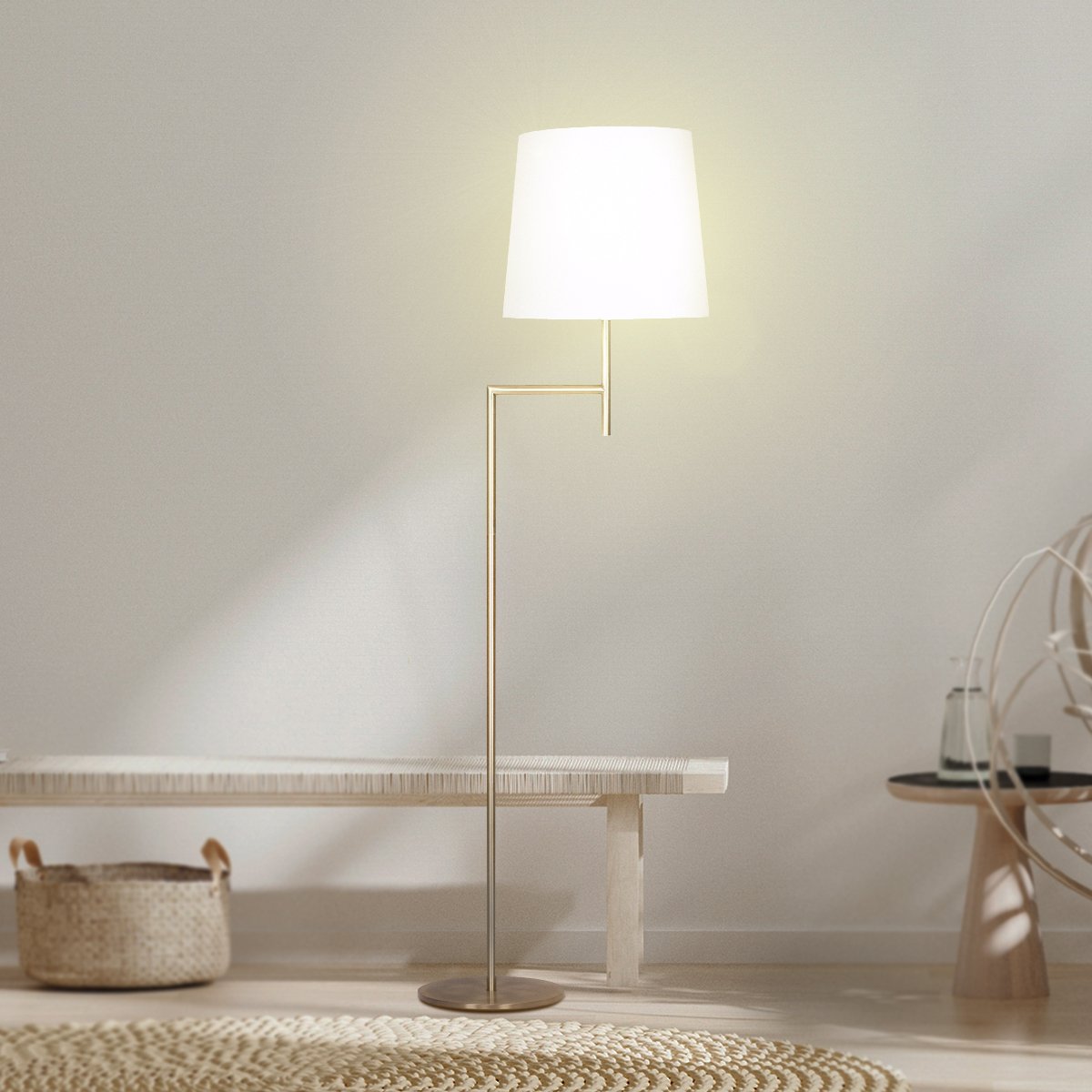 Sarantino Metal Floor Lamp, Antique Brass Finish, 36 x 36 x 163cm, Cream Shade - SuperSaverAU - view 7