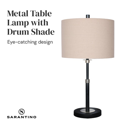 Sarantino Black Metal Table Lamp with Linen Shade - Elegant Design