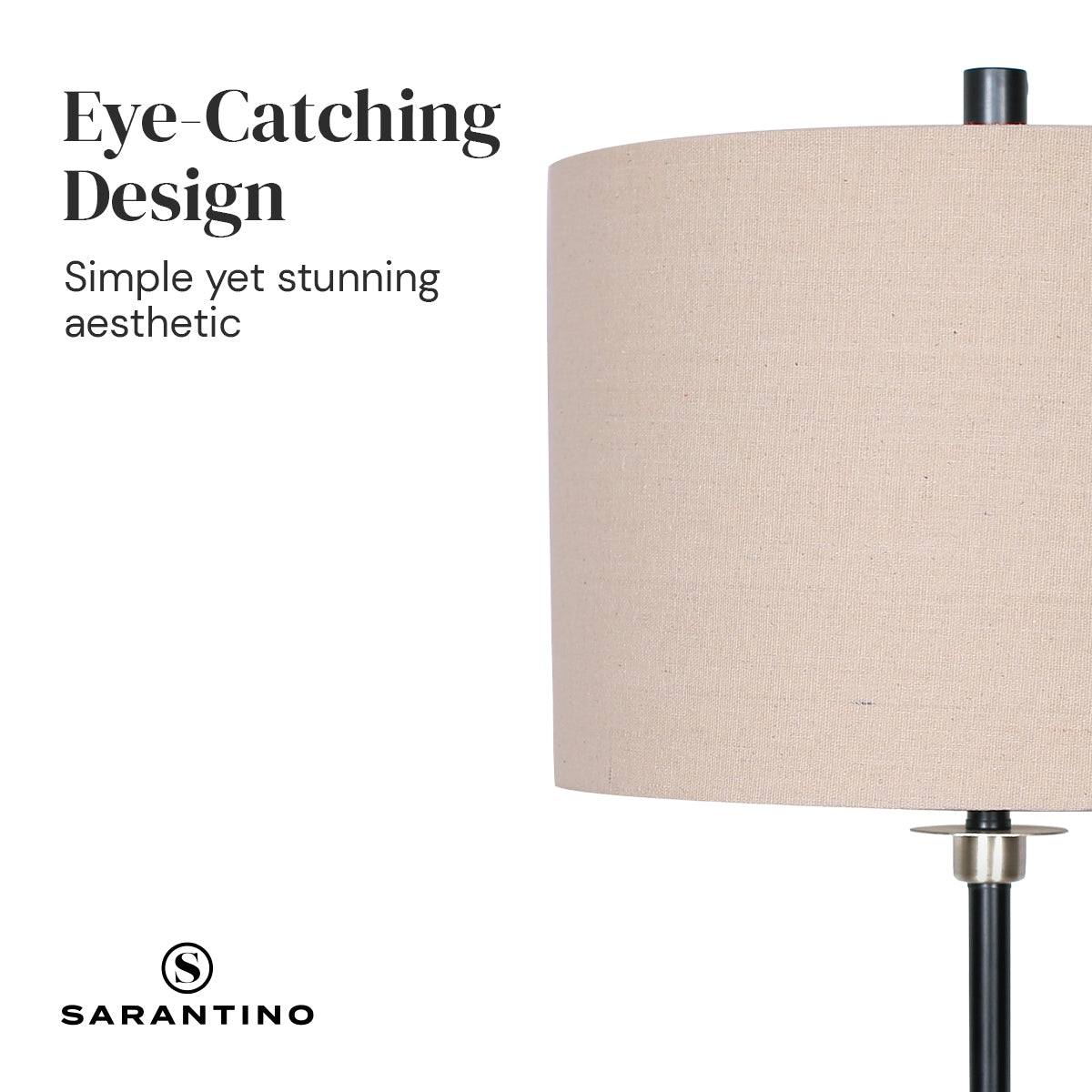 Sarantino Black Metal Table Lamp with Linen Shade - Elegant Design