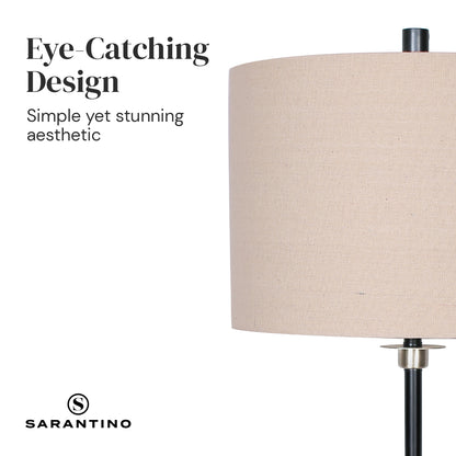 Sarantino Black Metal Table Lamp with Linen Shade - Elegant Design