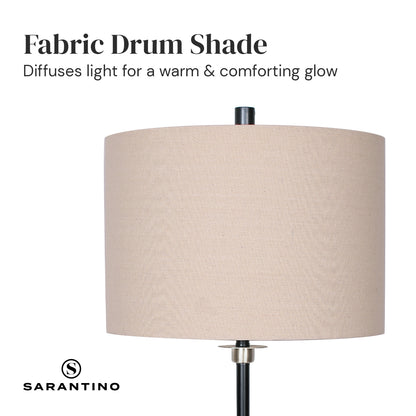 Sarantino Black Metal Table Lamp with Linen Shade - Elegant Design