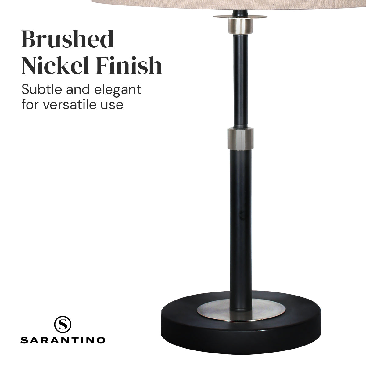 Sarantino Black Metal Table Lamp with Linen Shade - Elegant Design