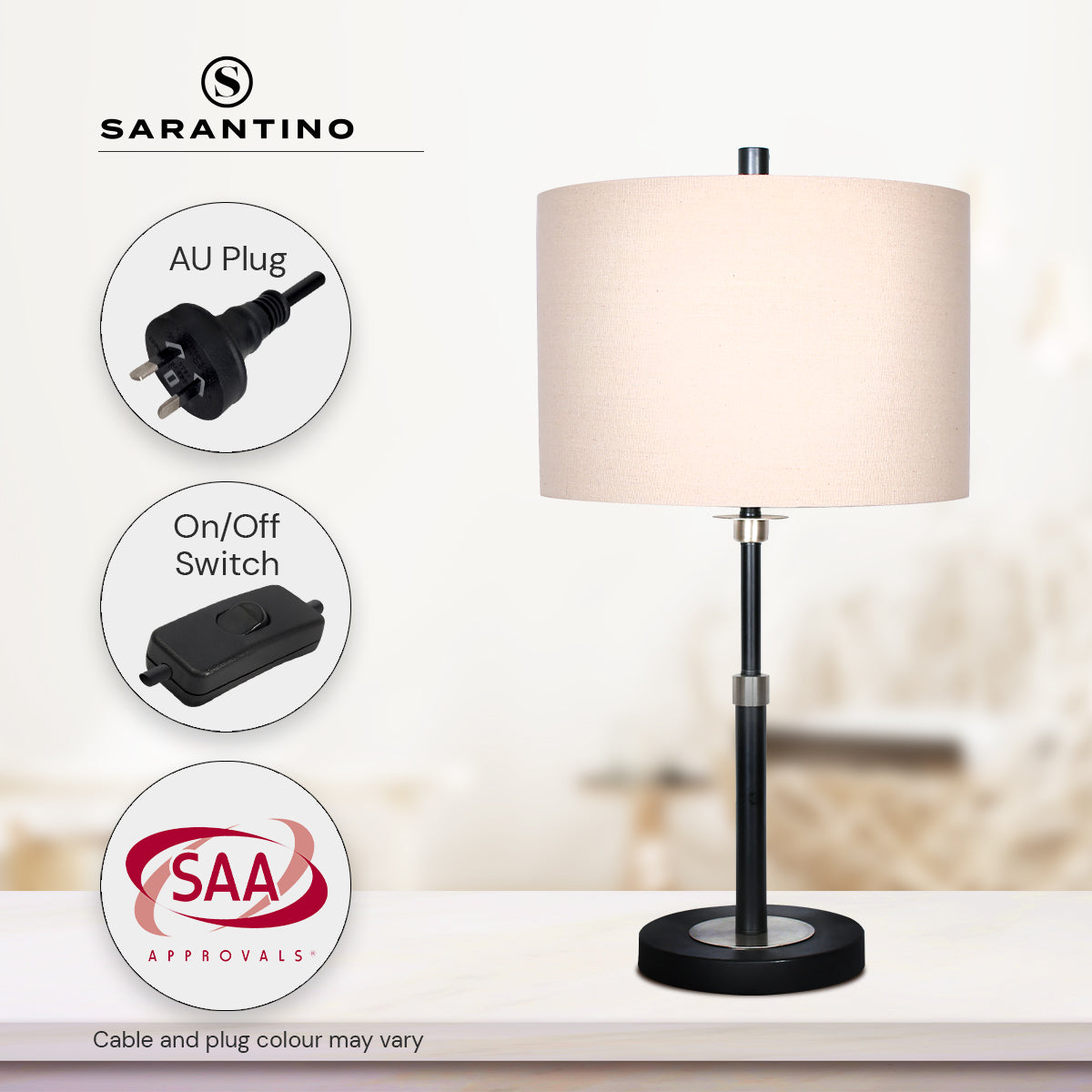 Sarantino Black Metal Table Lamp with Linen Shade - Elegant Design - SuperSaverAU - view 8
