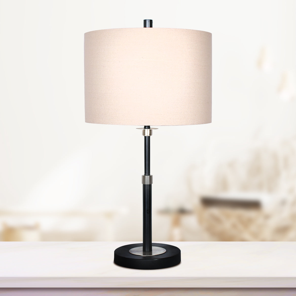Sarantino Black Metal Table Lamp with Linen Shade - Elegant Design