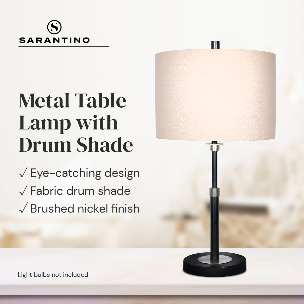 Sarantino Black Metal Table Lamp with Linen Shade - Elegant Design - SuperSaverAU - view 11
