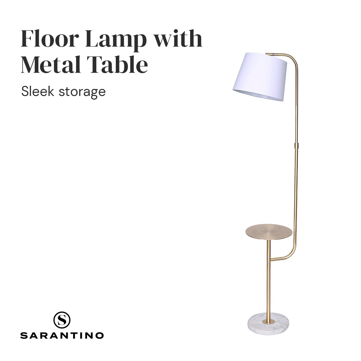 Sarantino Marble & Metal End Table Lamp - Adjustable Height