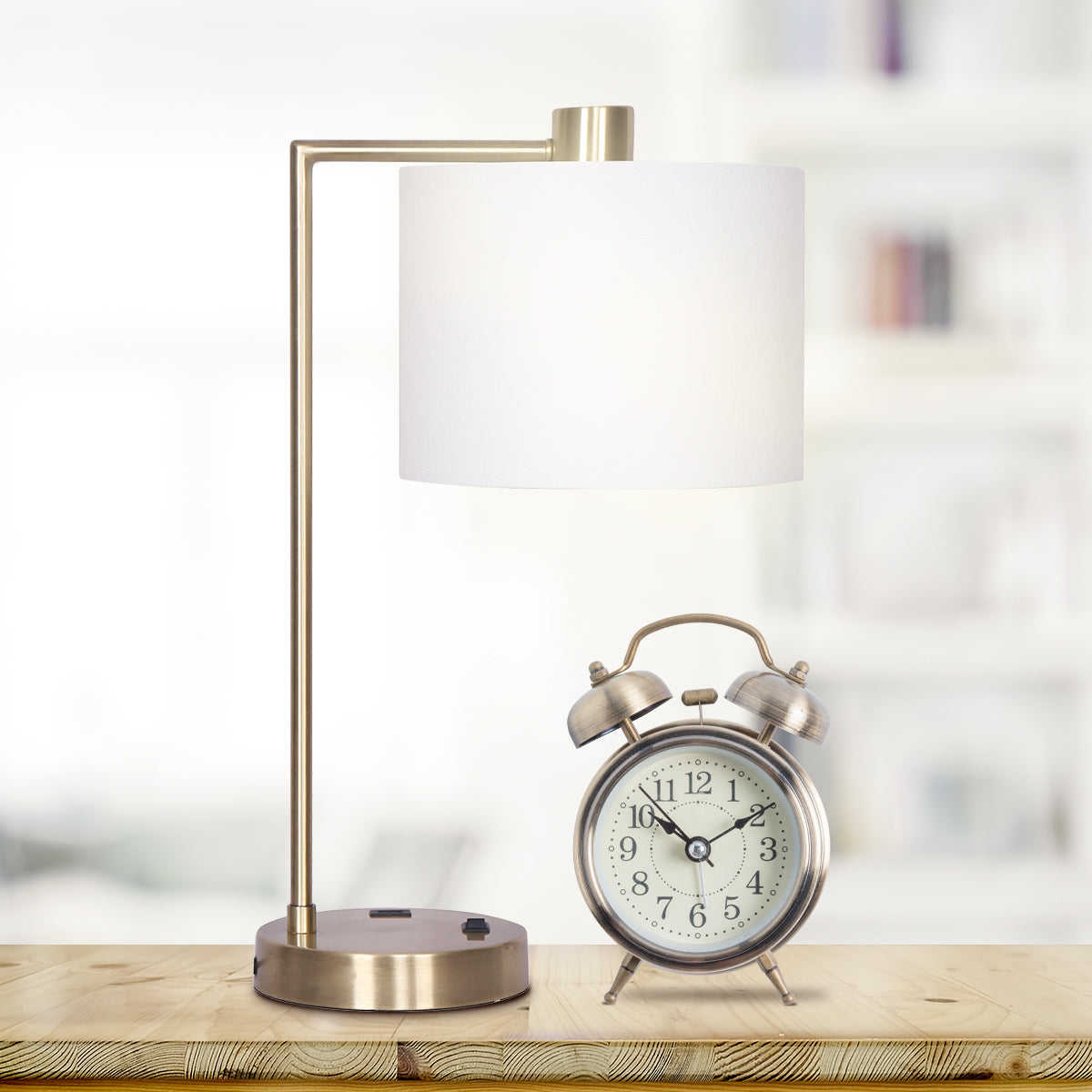 Sarantino Metal Task Lamp with USB Charging Port, 29.5x22x48cm, Antique Brass Finish - SuperSaverAU - view 1