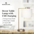 Sarantino Metal Task Lamp with USB Charging Port, 29.5x22x48cm, Antique Brass Finish - SuperSaverAU - view 3
