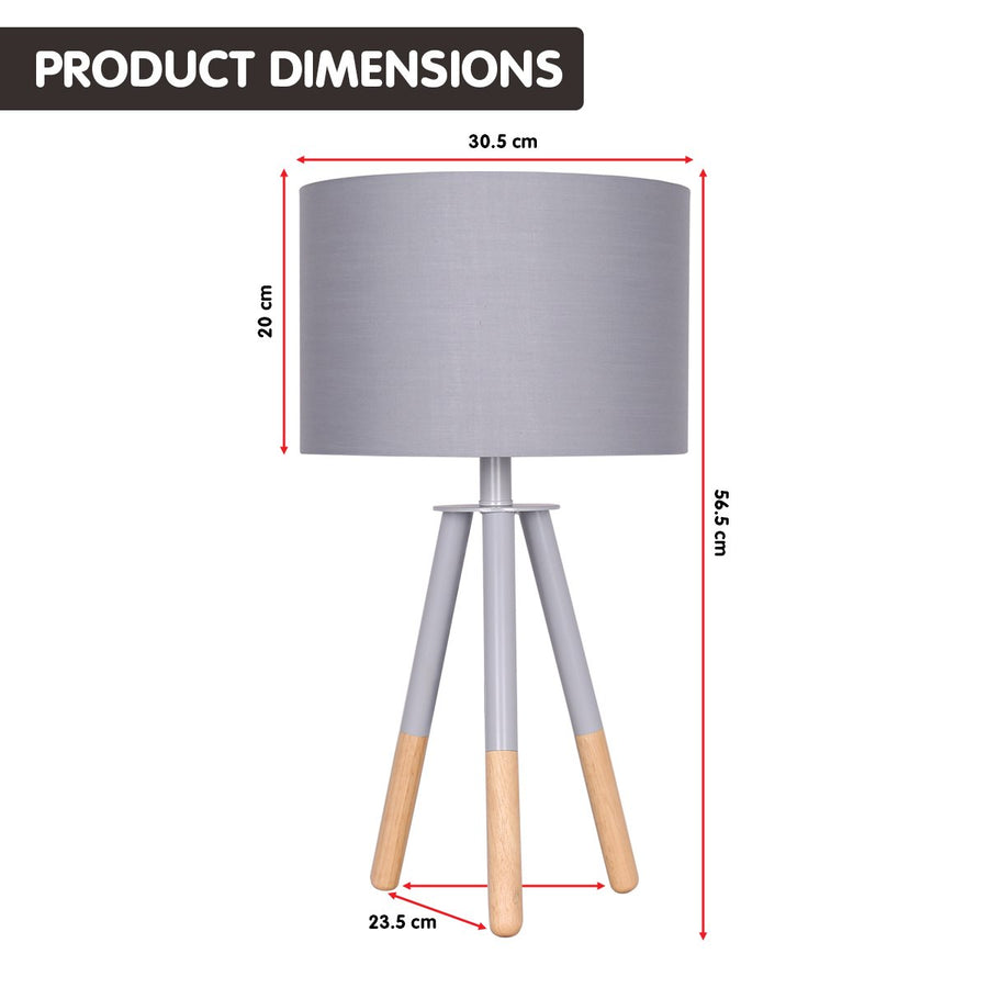 Sarantino Tripod Desk Lamp, 30.5x30.5x56.5cm, Metal & Wood, Grey Shade - SuperSaverAU - view 1