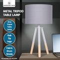 Sarantino Tripod Desk Lamp, 30.5x30.5x56.5cm, Metal & Wood, Grey Shade - SuperSaverAU - view 4