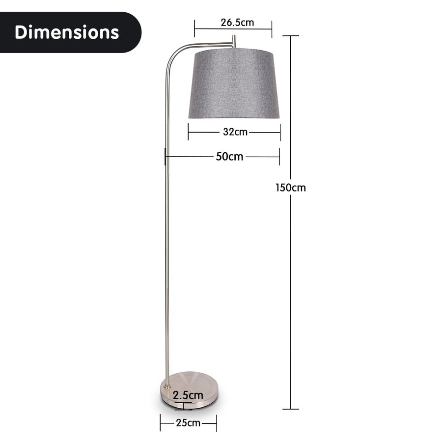 Sarantino Metal Task Floor Lamp 32x50x150cm Nickel Finish Grey Fabric Shade - SuperSaverAU - view 1