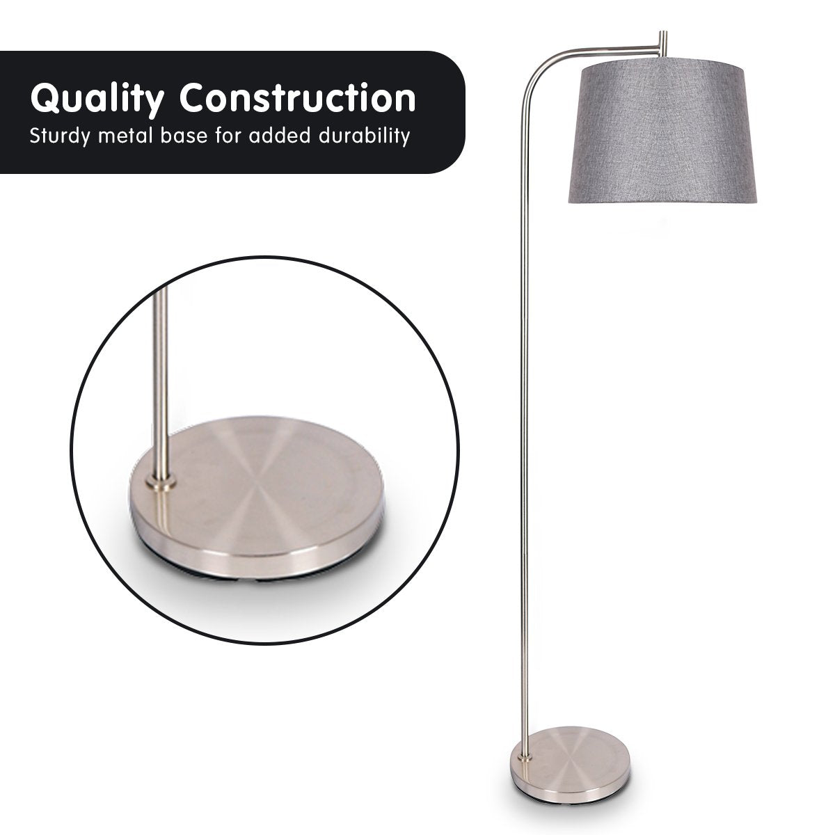 Sarantino Metal Task Floor Lamp 32x50x150cm Nickel Finish Grey Fabric Shade - SuperSaverAU - view 2